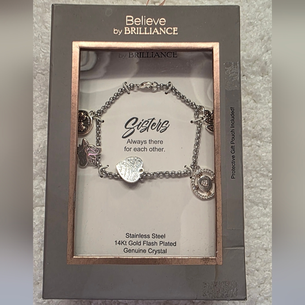 Believe By Brilliance Sisters Stainless Steel 14kt Gold Flash Plated Bracelet